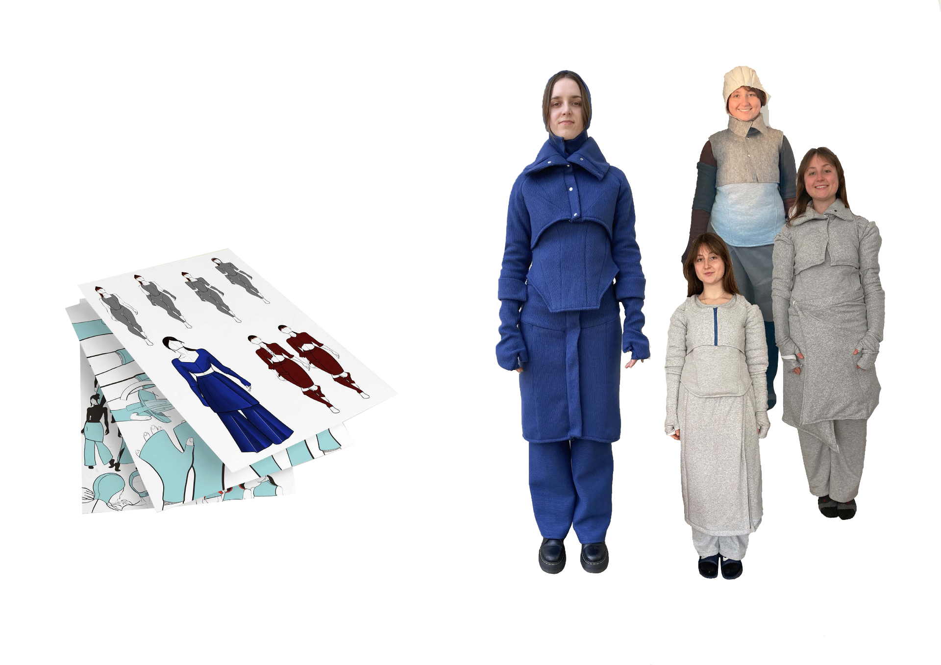 Four prototypes worn by test users.