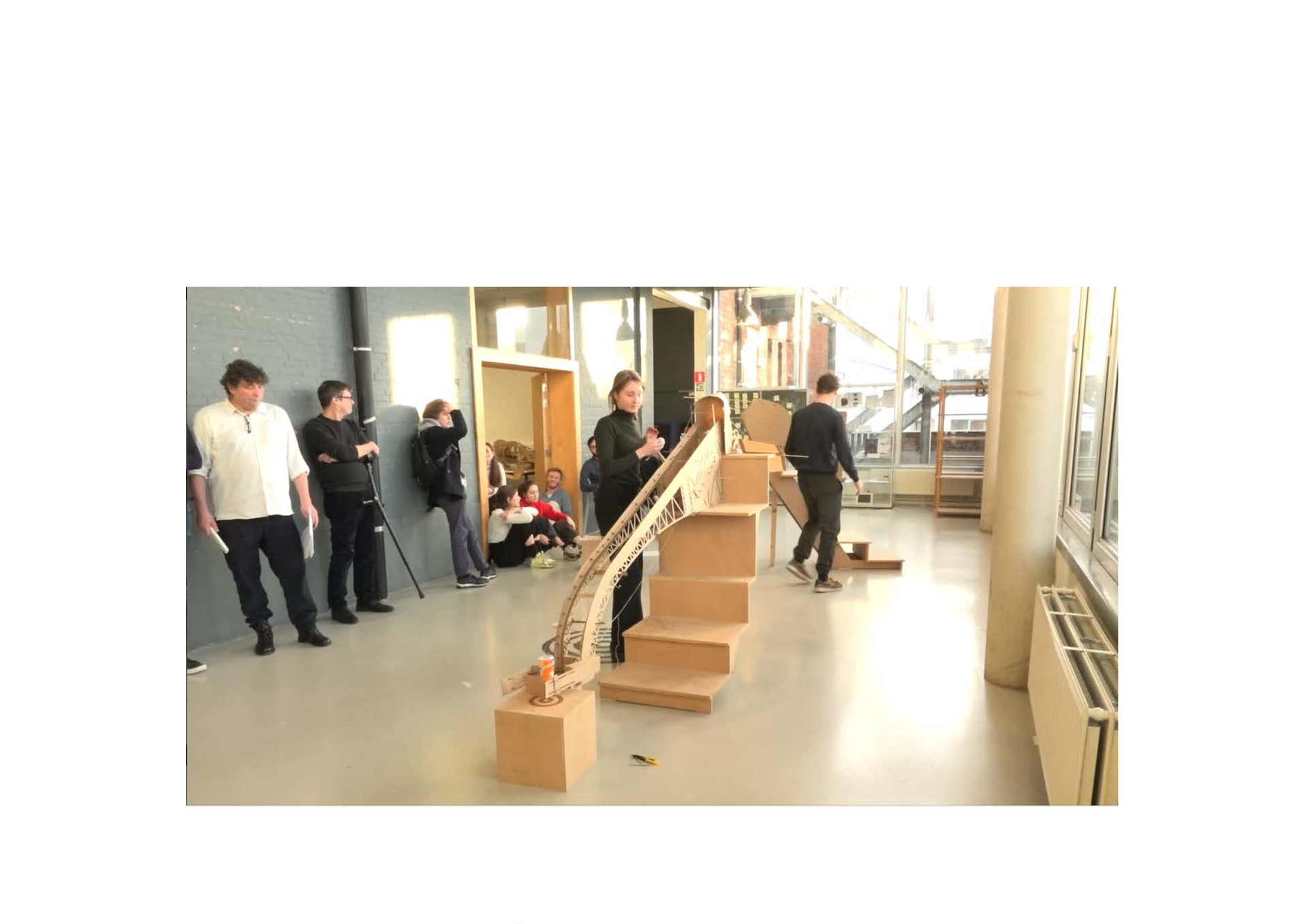 Mechanical design — cardboard staircase mechanism presentation.