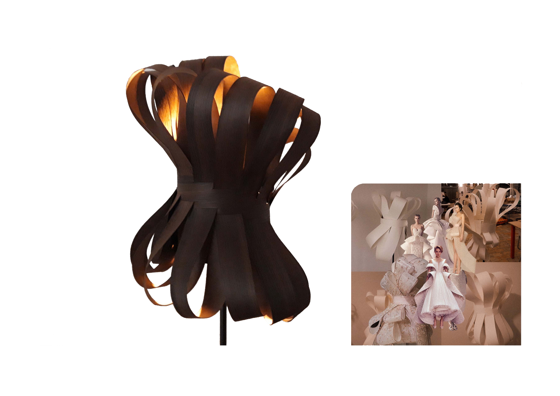 Lamp inspired by dresses and material exploration.